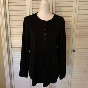 L.L. Bean Women's Black Henley Tunic Top Size L